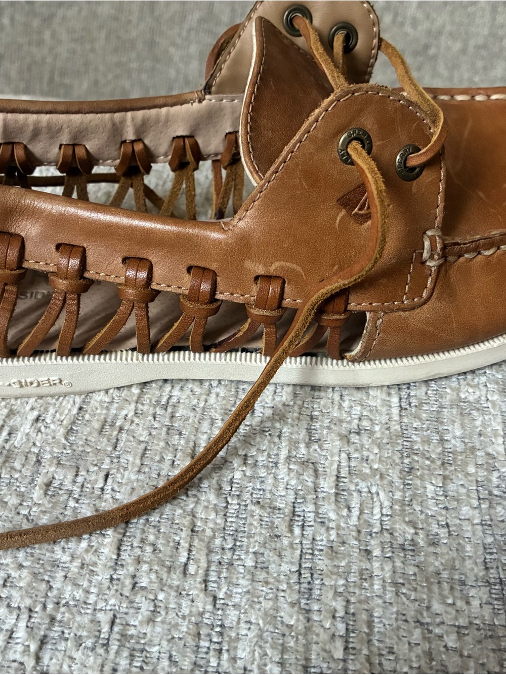 Sperry Women's Tan Leather Woven Boat Flats
